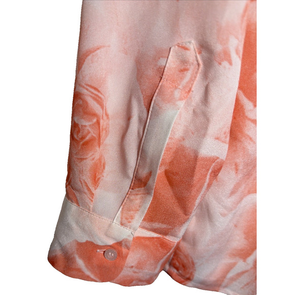 Karl Lagerfeld Paris Pink Floral Blouse Roll Tab Sleeves Size Large - Picture 3 of 8